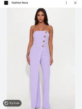 Fashion Nova Lilac Strapless Button-Accent Jumpsuit